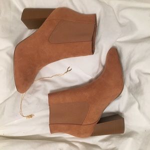 Rose gold tan suede booties